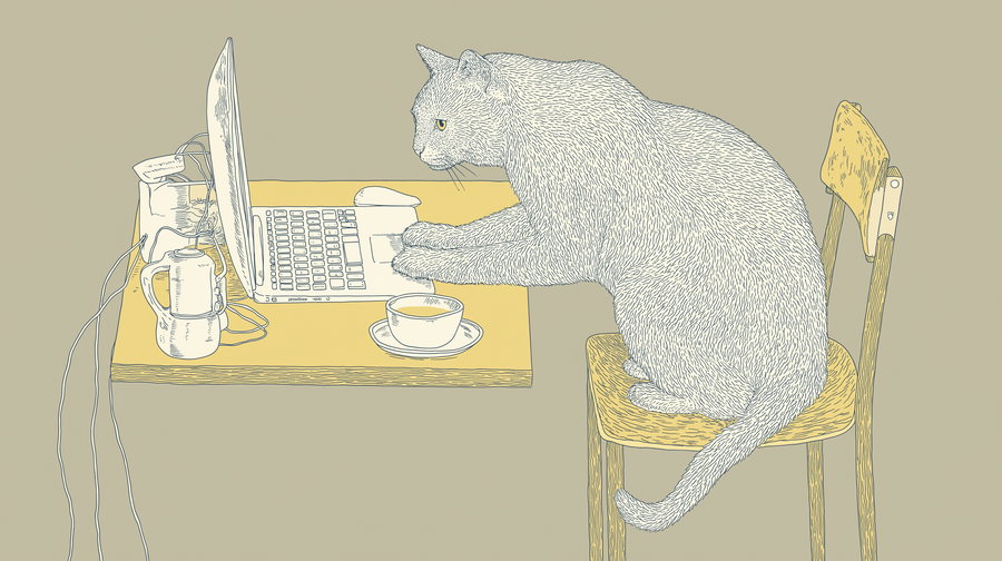 Cats dressed as office workers typing on computers