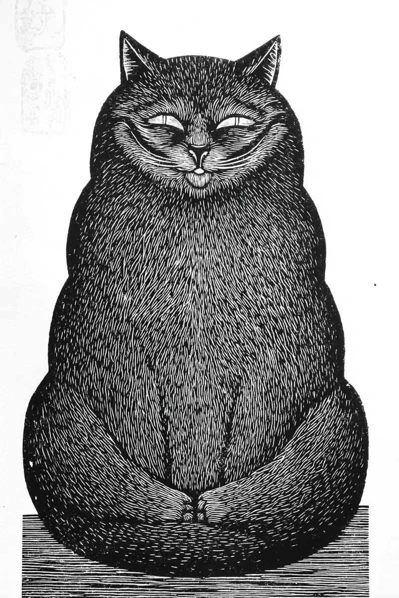 Cheshire Cat Meditation Woodcut Art for Unique Home Decor