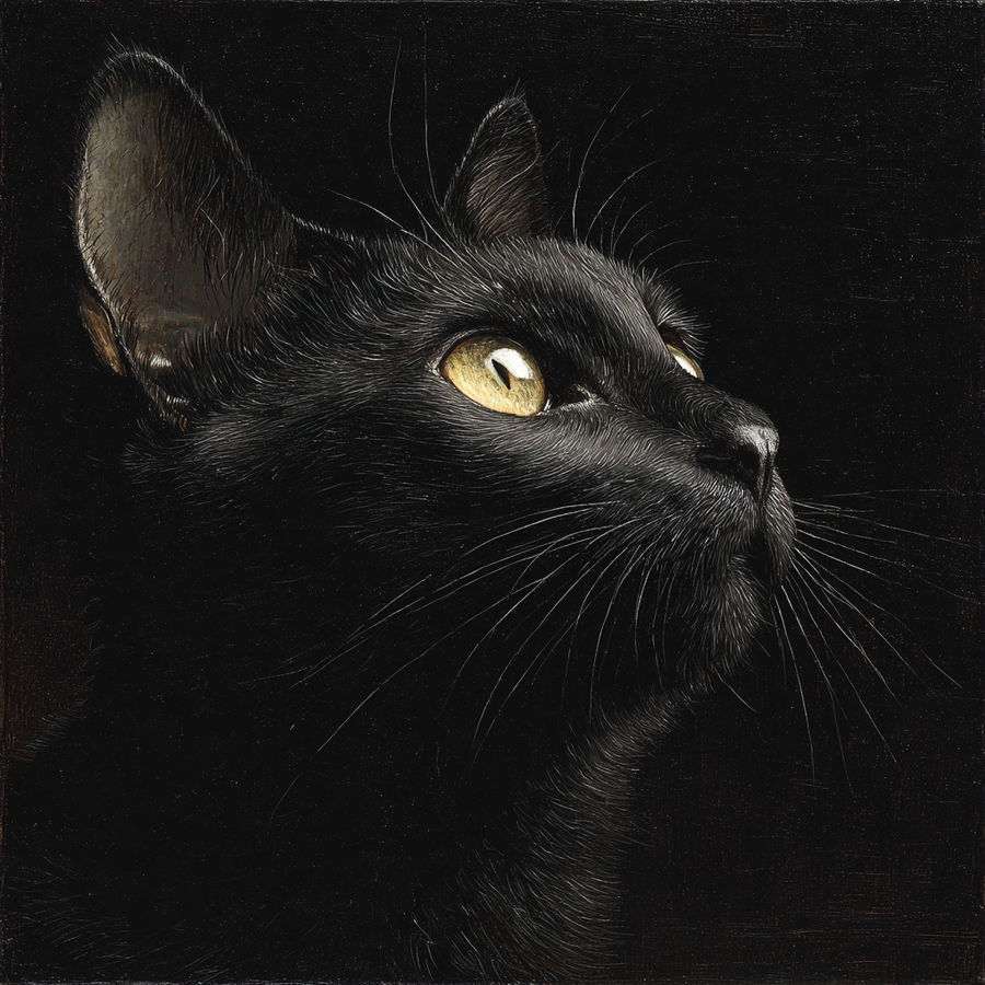 Black cat in chiaroscuro style against minimalist background