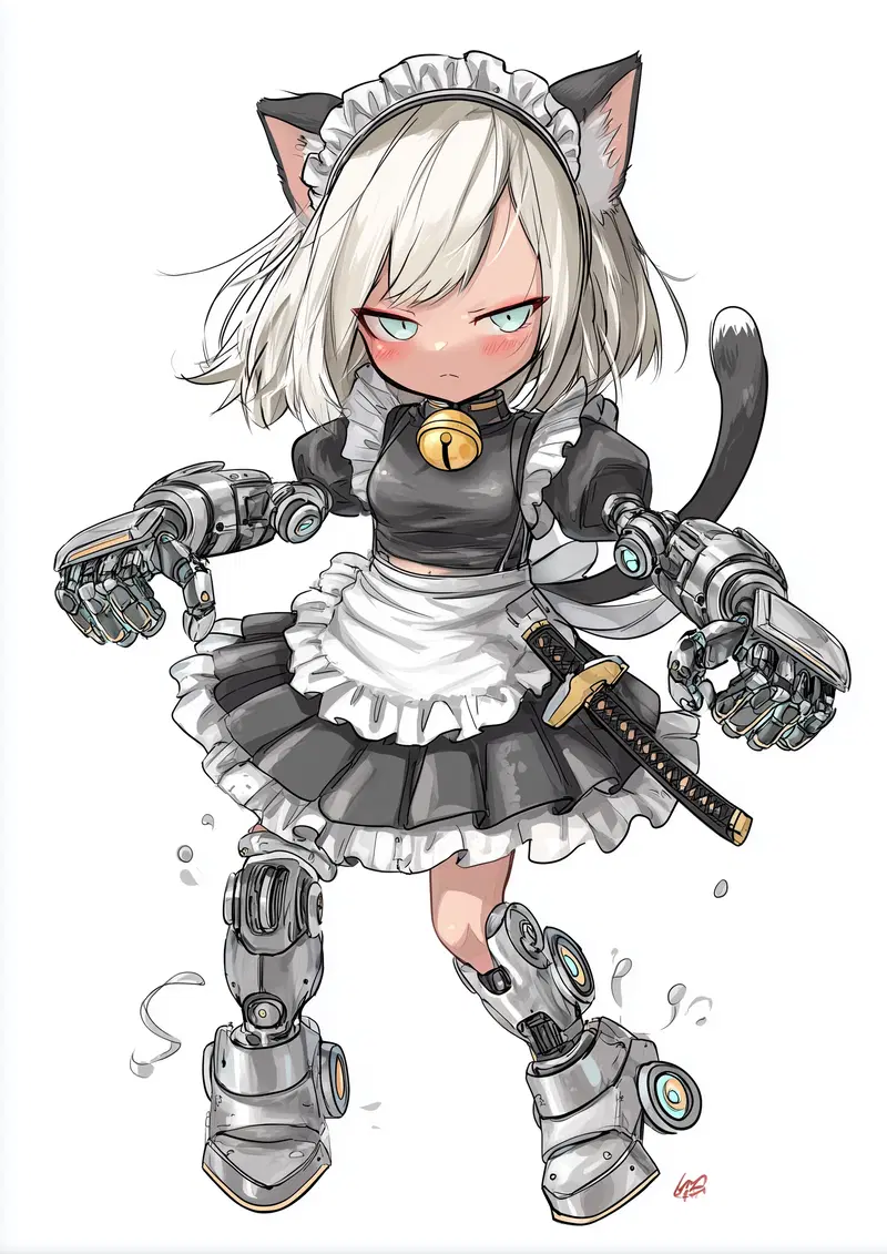 Chibi Catgirl Maid Cosplay Inspiration with Quirky Cyborg Details