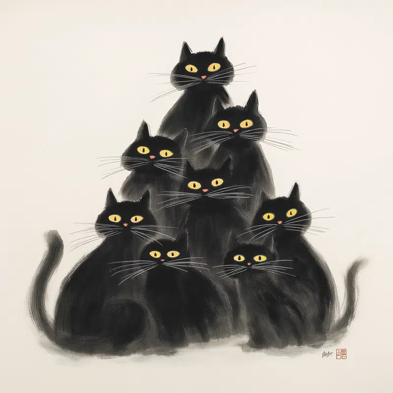 Chinese Black Cat Art: Minimalist Decor Inspiration