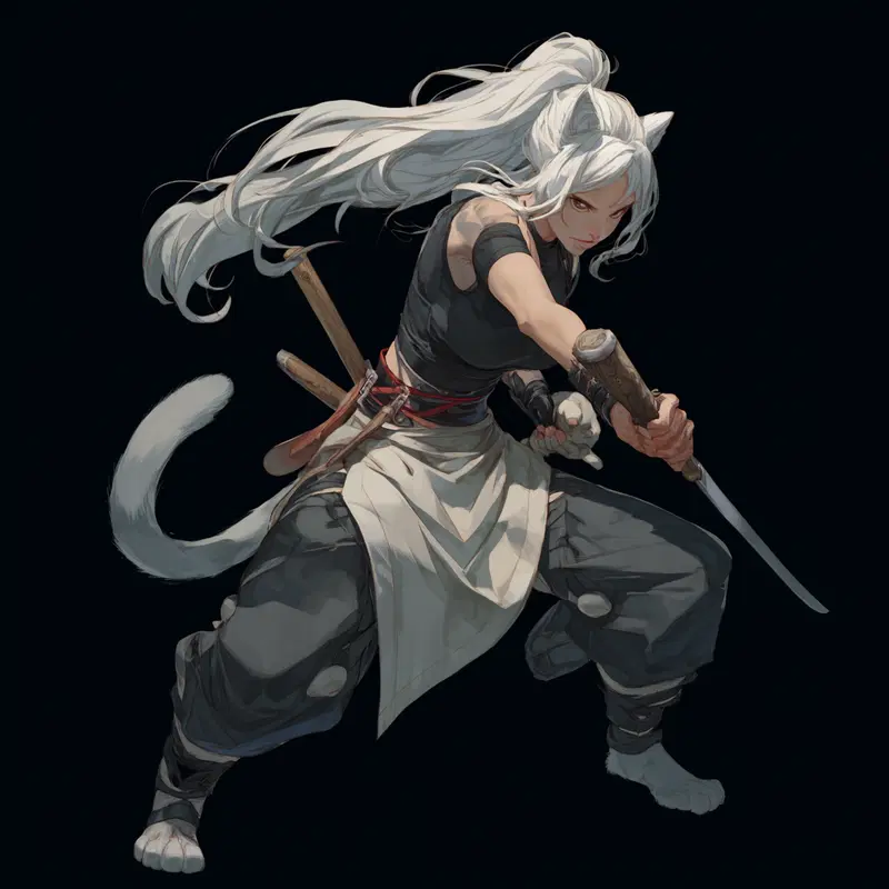 Fierce Cat Woman Chef Portrait Inspiration with Silver Fur and Cleaver