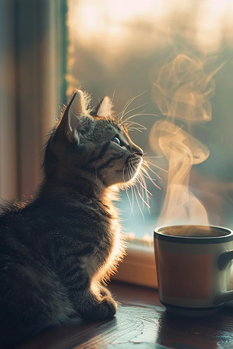 Cozy Kitchen Aesthetic with Fluffy Cat and Coffee Inspiration