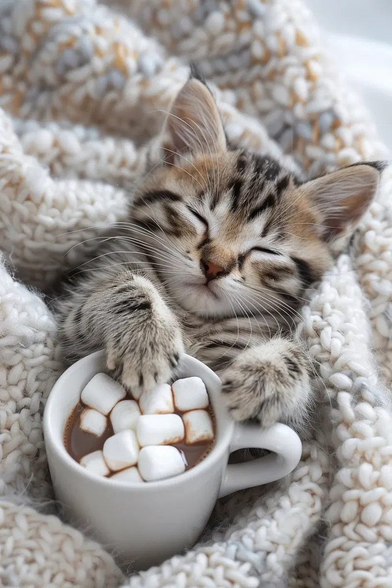Cozy Winter Aesthetic with Kittens and Hot Chocolate Decor Ideas