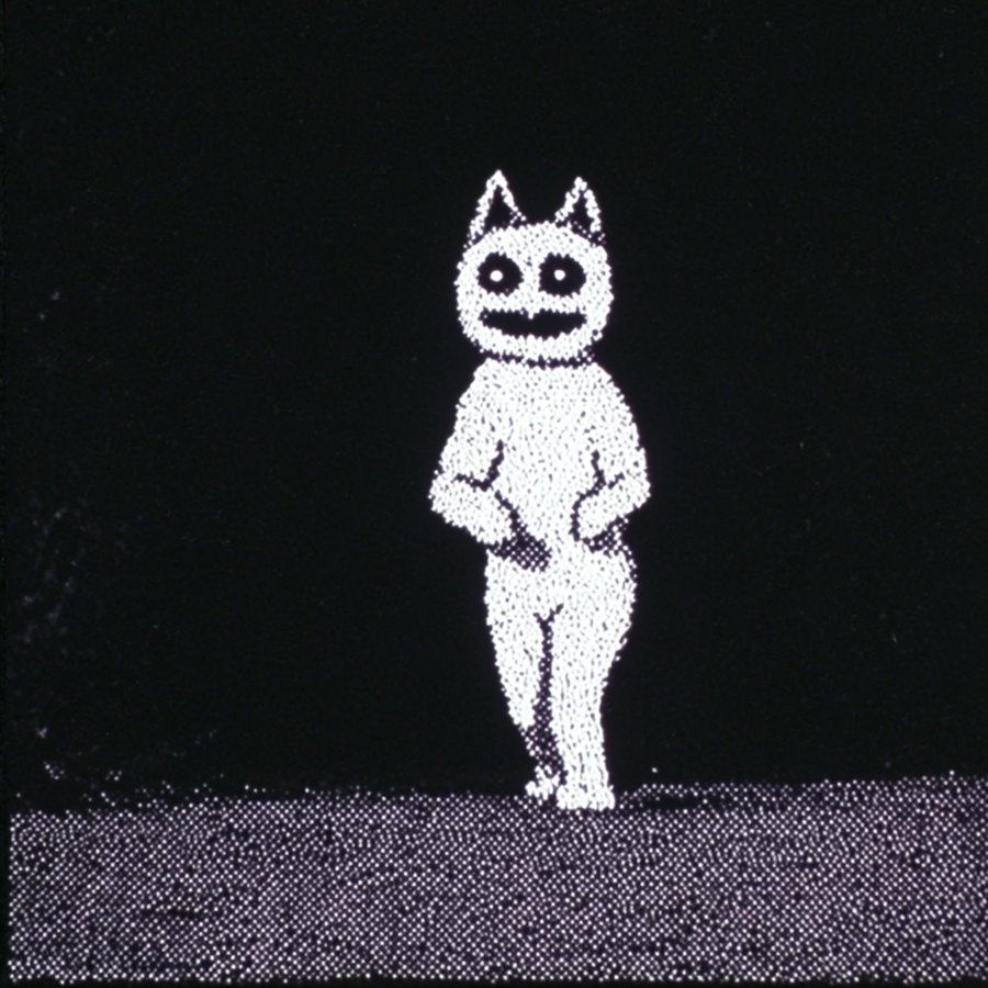 Creepy cat beast walking on hind legs at night