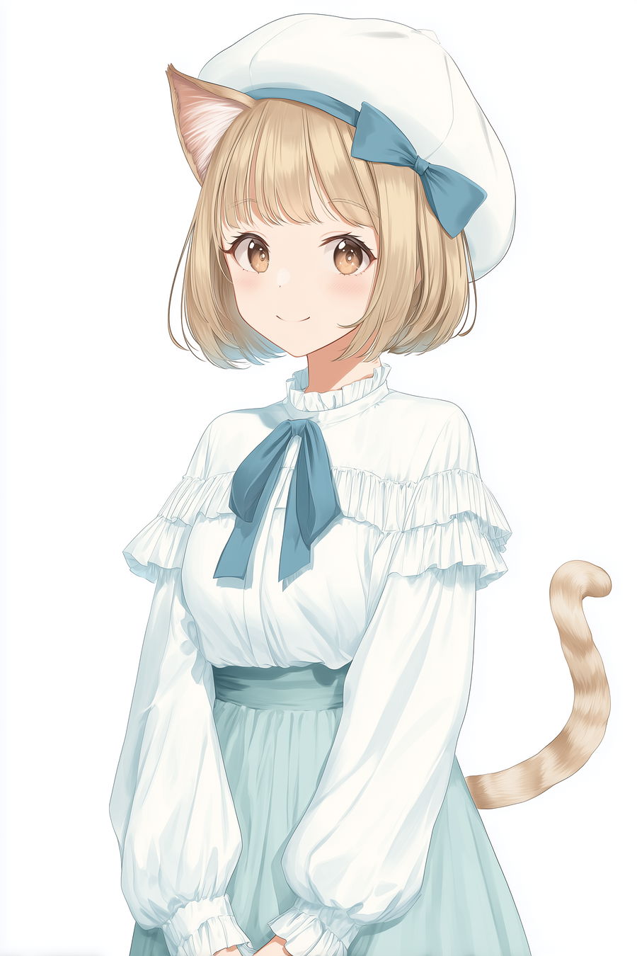 Cute cat-eared girl in pastel colors with soft expression