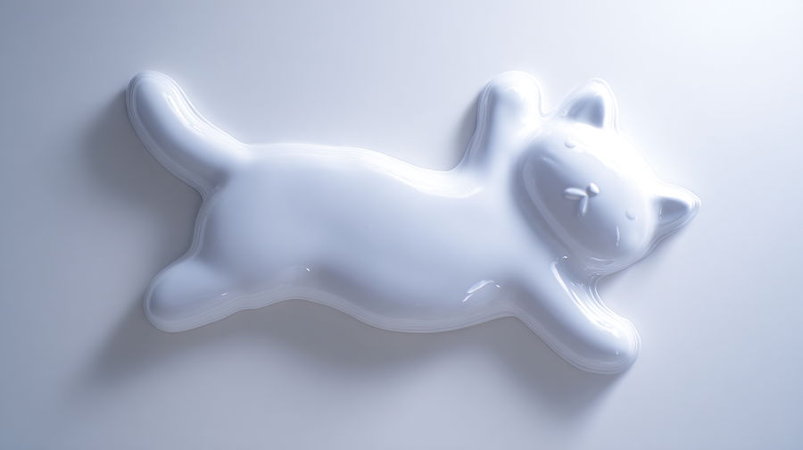 Stylized pure white cat figurine on white background