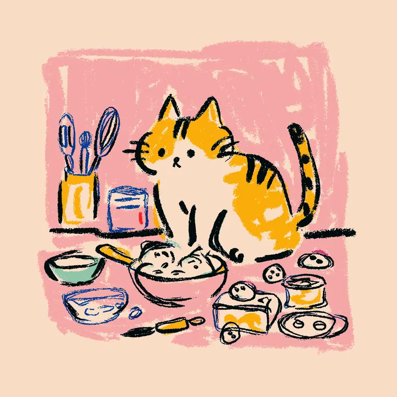 Adorable Cartoon Cat Baking Cookies Doodle Art Ideas
