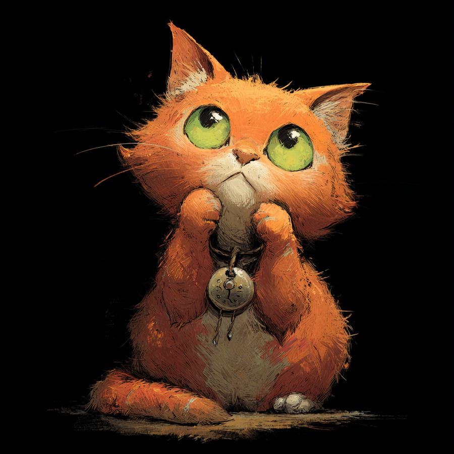 Cute orange fantasy cat familiar with bright green eyes
