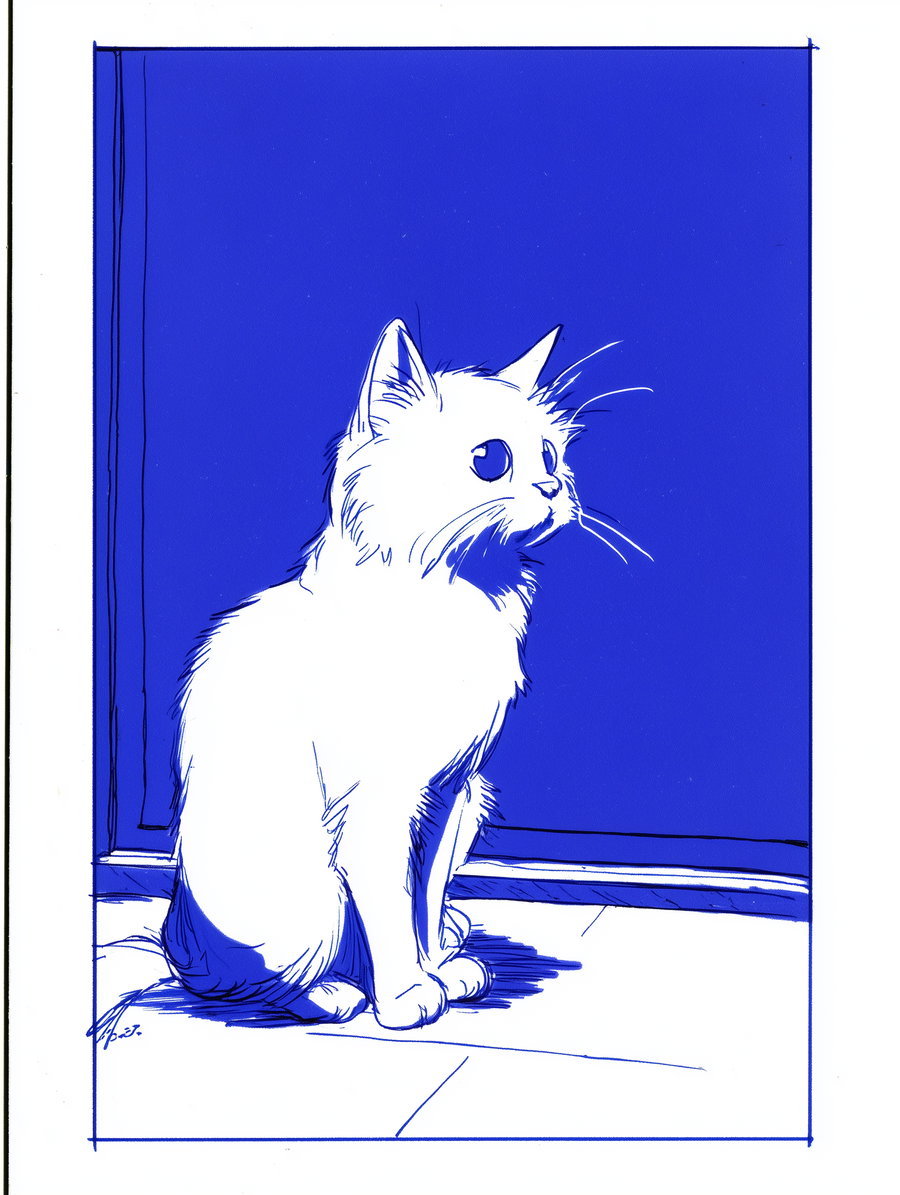 Cute cat drawn in simple lines with playful expression