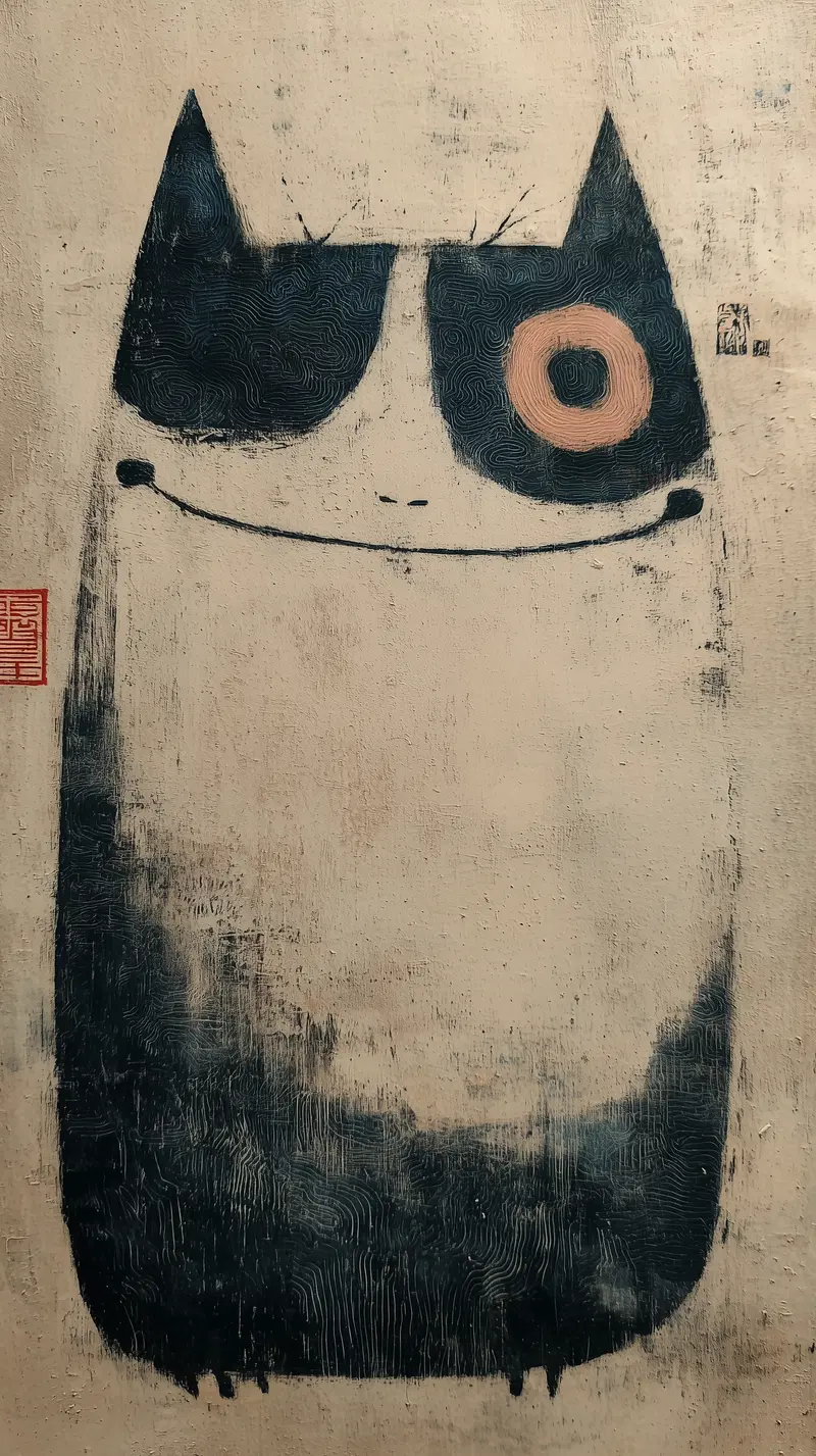 Cute Cat and Animal Artwork with Japanese-Inspired Line Art