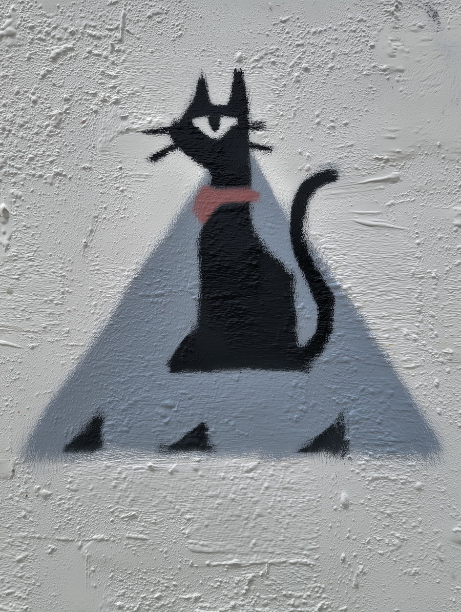 Charcoal painting of Egyptian cat princess in pyramid wall