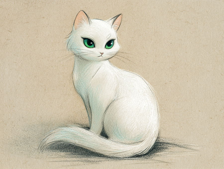 Elegant white cat with emerald eyes in refined pose