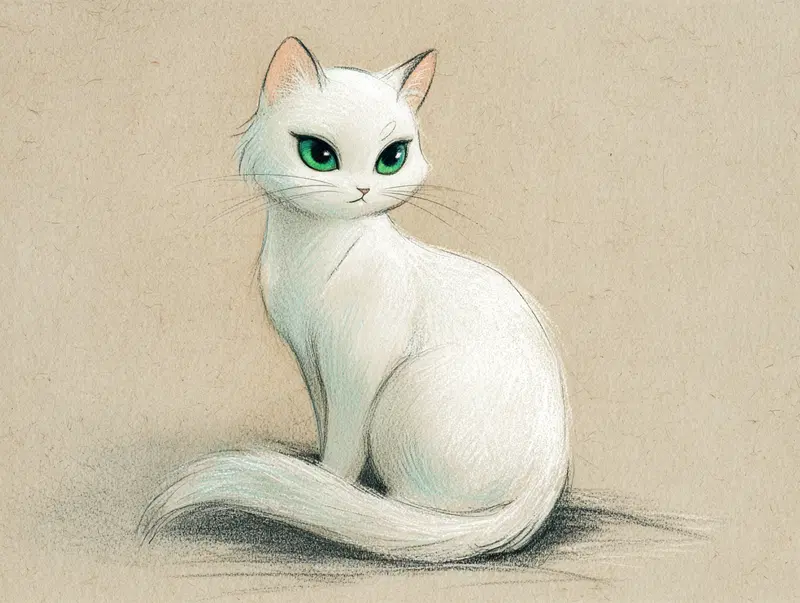 Elegant White Cat Art in Disney Hand-Drawn Style for Home Decor