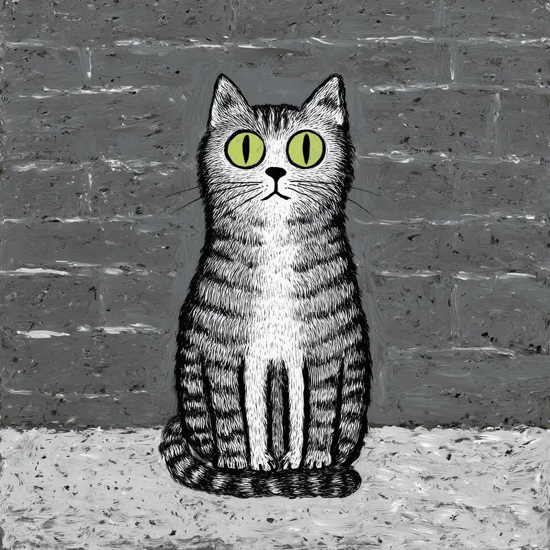 Indie Album Cover Art with Evil Grey Tabby Cat Aesthetic