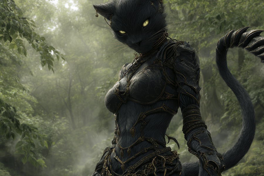 Beautiful female monster with snake eyes in a forest