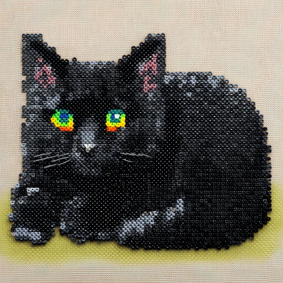 Beaded pattern featuring a chubby Black cat design