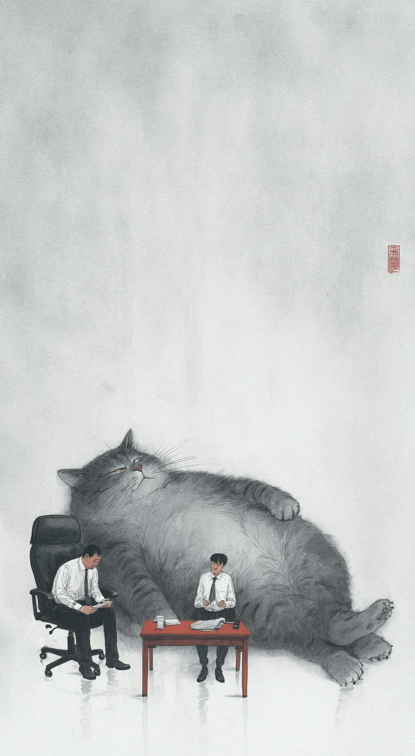 Fat cat lounging on sofa with office chair nearby