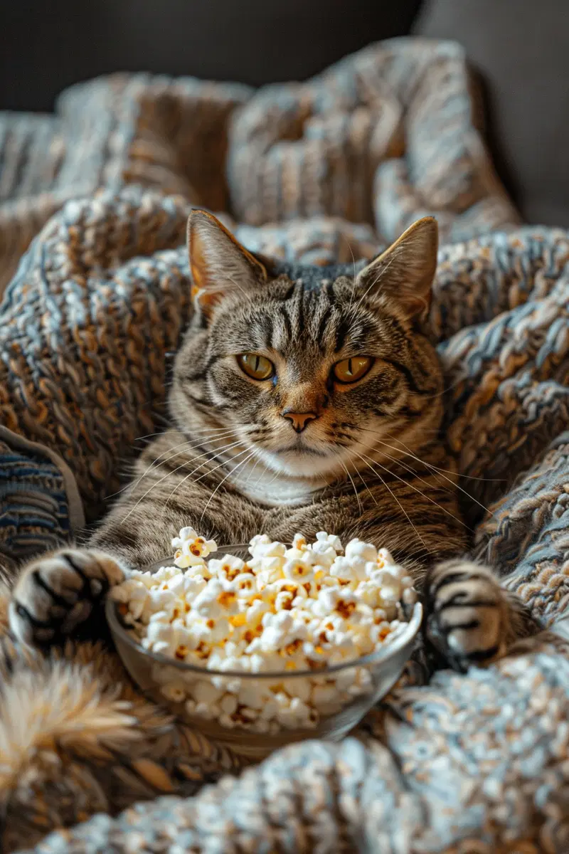 Cozy Living Room Inspiration with a Lazy Cat and Popcorn Vibes