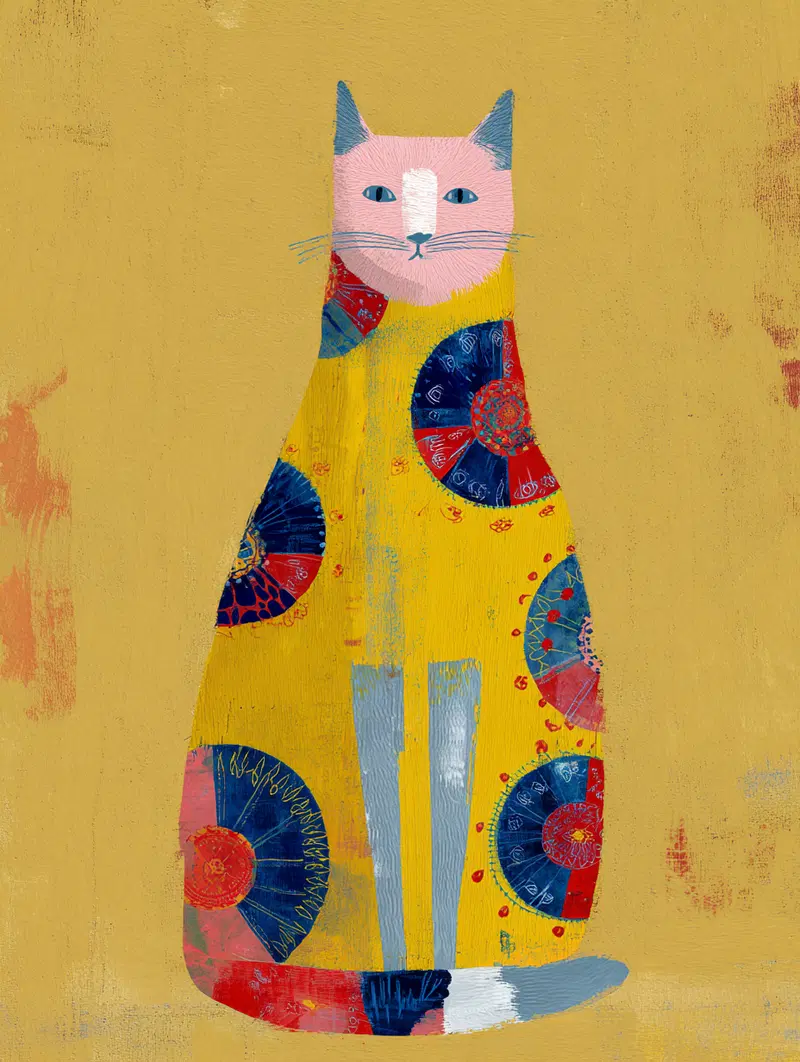 Folk Floral Cat Art for Whimsical Kids' Room Decor Inspiration