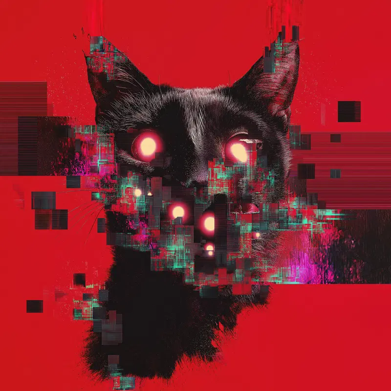 Surreal Cat Artwork with Glitch Aesthetic for Unique Decor Ideas