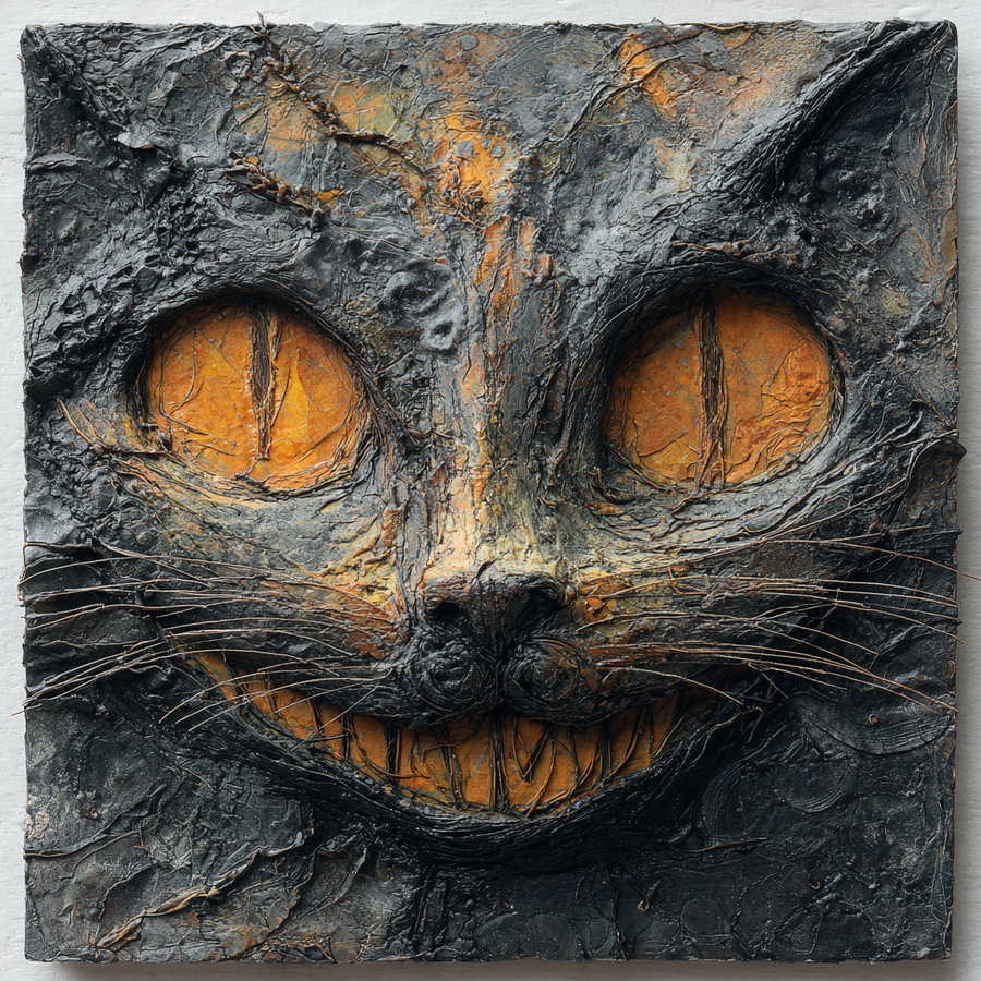 Halloween cat with encaustic texture and 3D depth