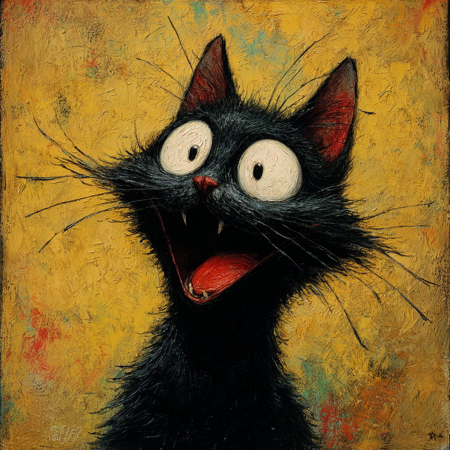 Happy black cat lounging in sunlit garden greenery