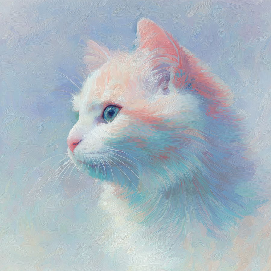 Cute cat in Monet style with soft pastel colors