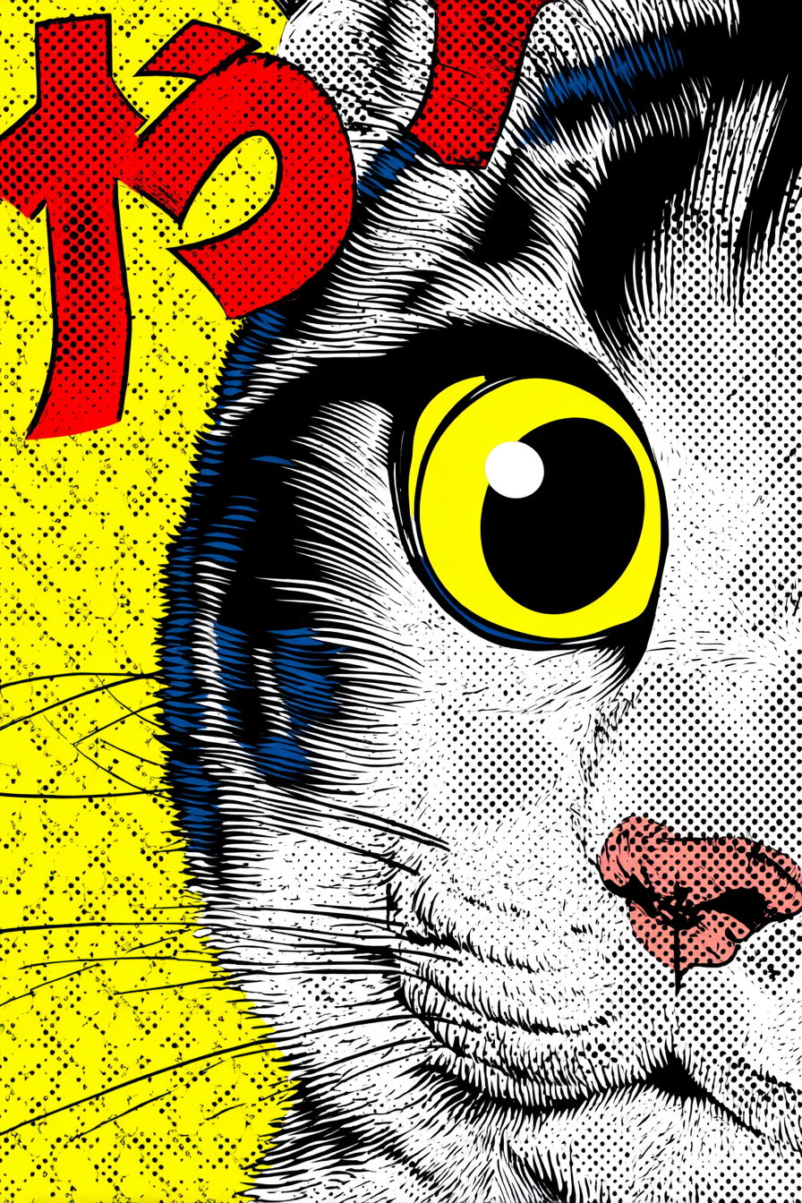 Japanese cat in vibrant pop art comic book style