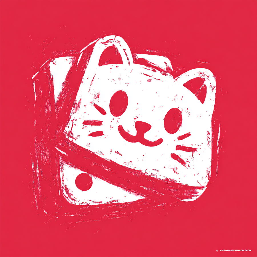 Kawaii cat-themed domino piece with pizza logo design