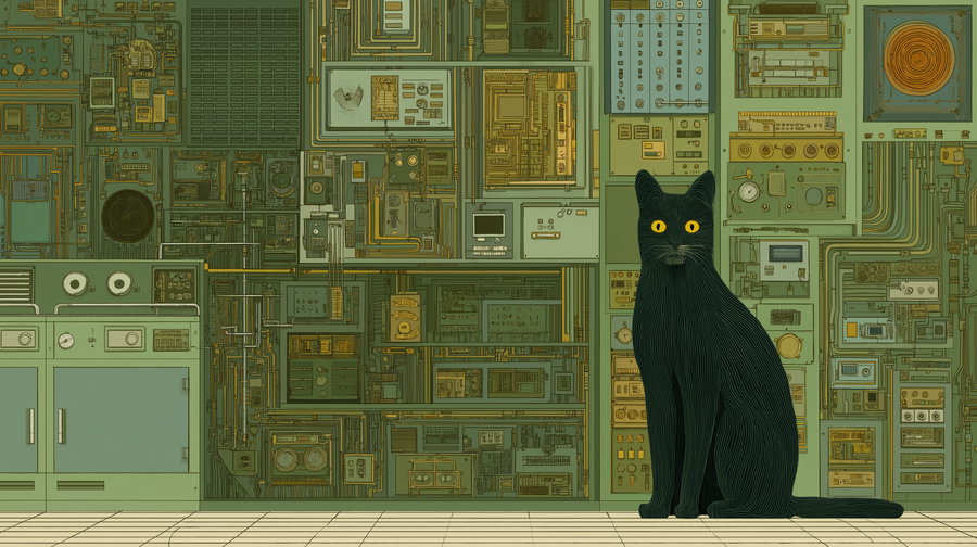 Chill 70s cartoon with hidden cats and intricate details