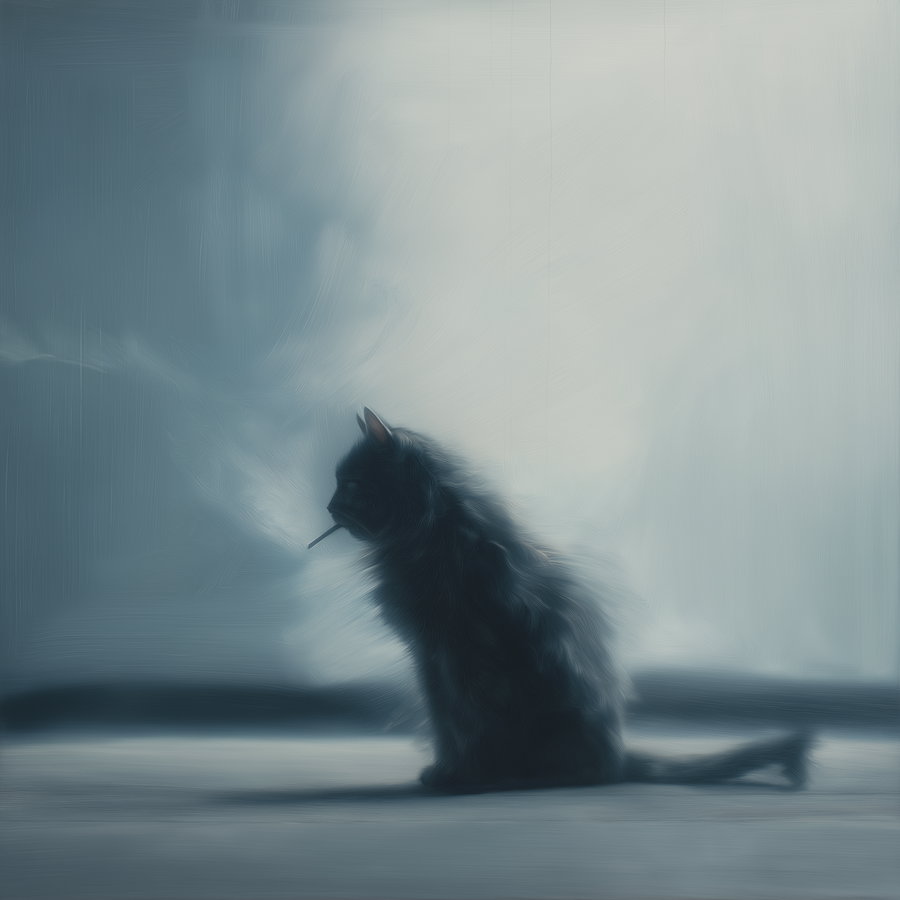 Lonely cat exhaling smoke with hand in hair