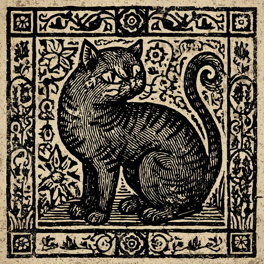 Medieval woodblock print of a grotesque cat illustration