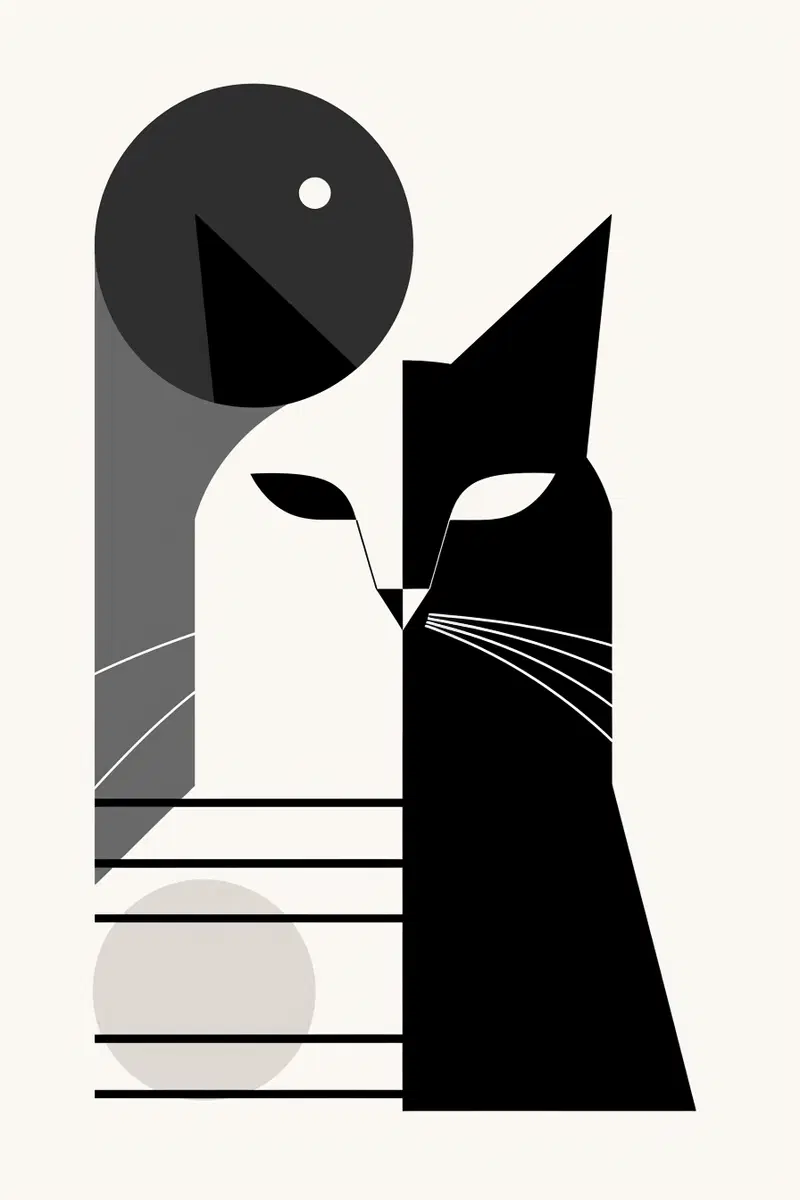 Minimalist Black and White Cat Abstract Wall Art Printable