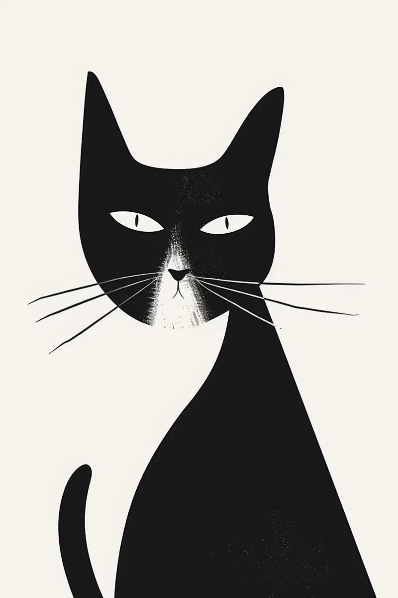 Minimalist Black and White Cat Abstract Wall Art Printable