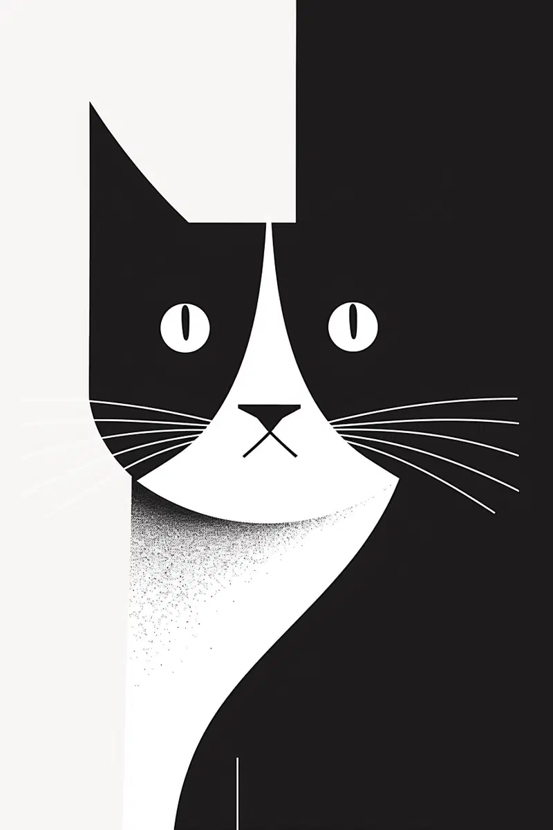 Minimalist Black and White Cat Abstract Wall Art Printable