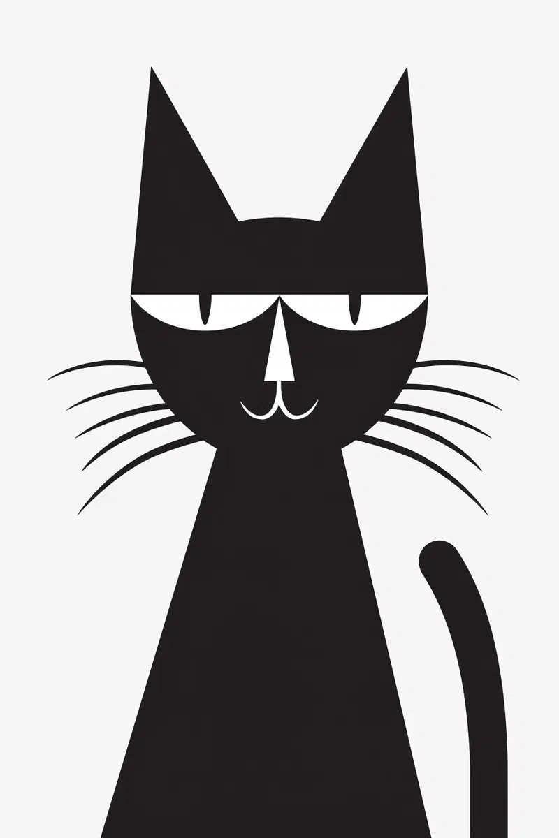 Minimalist Black and White Cat Wall Art Printable Decor