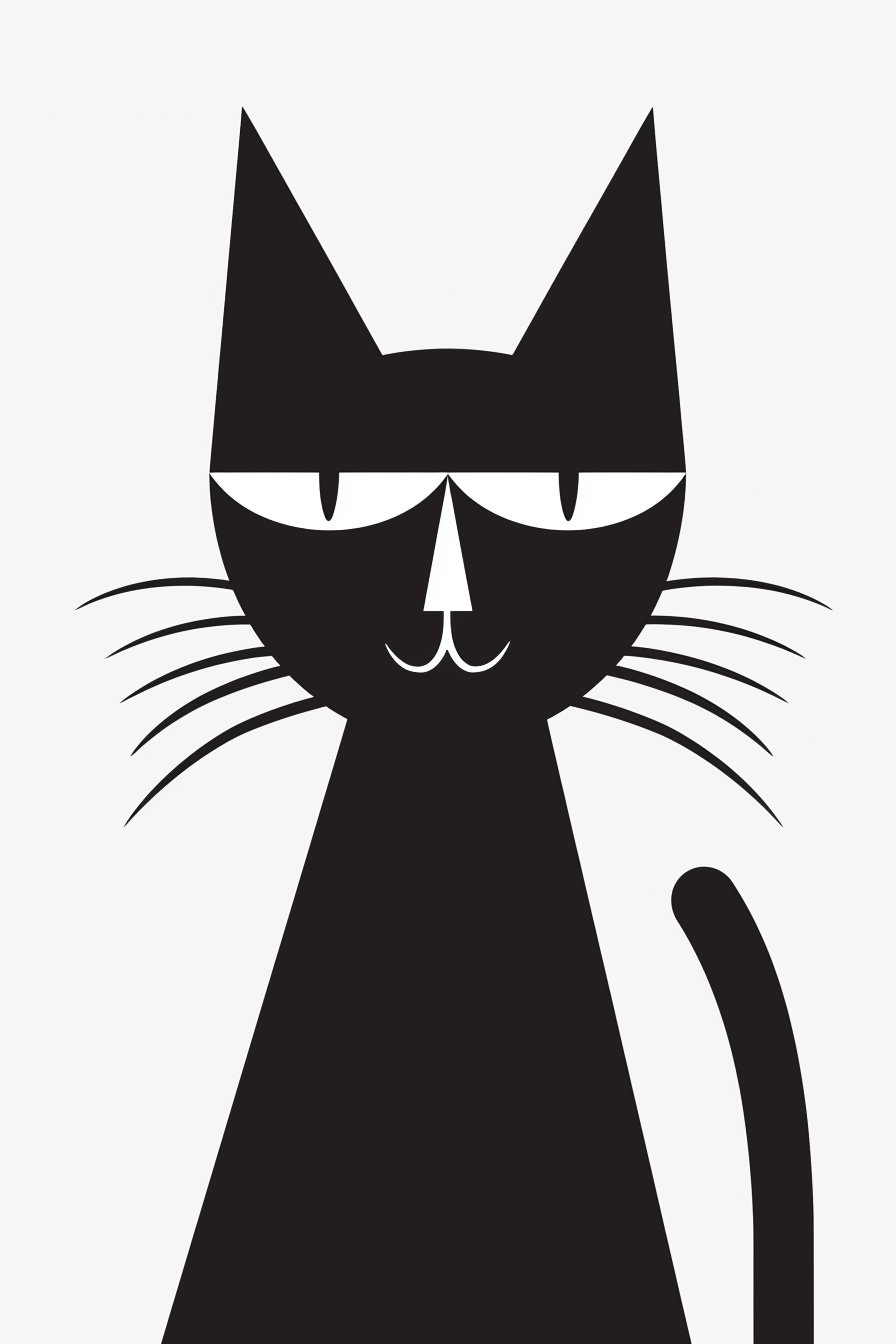 Minimalist black and white abstract cat art with geometric shapes