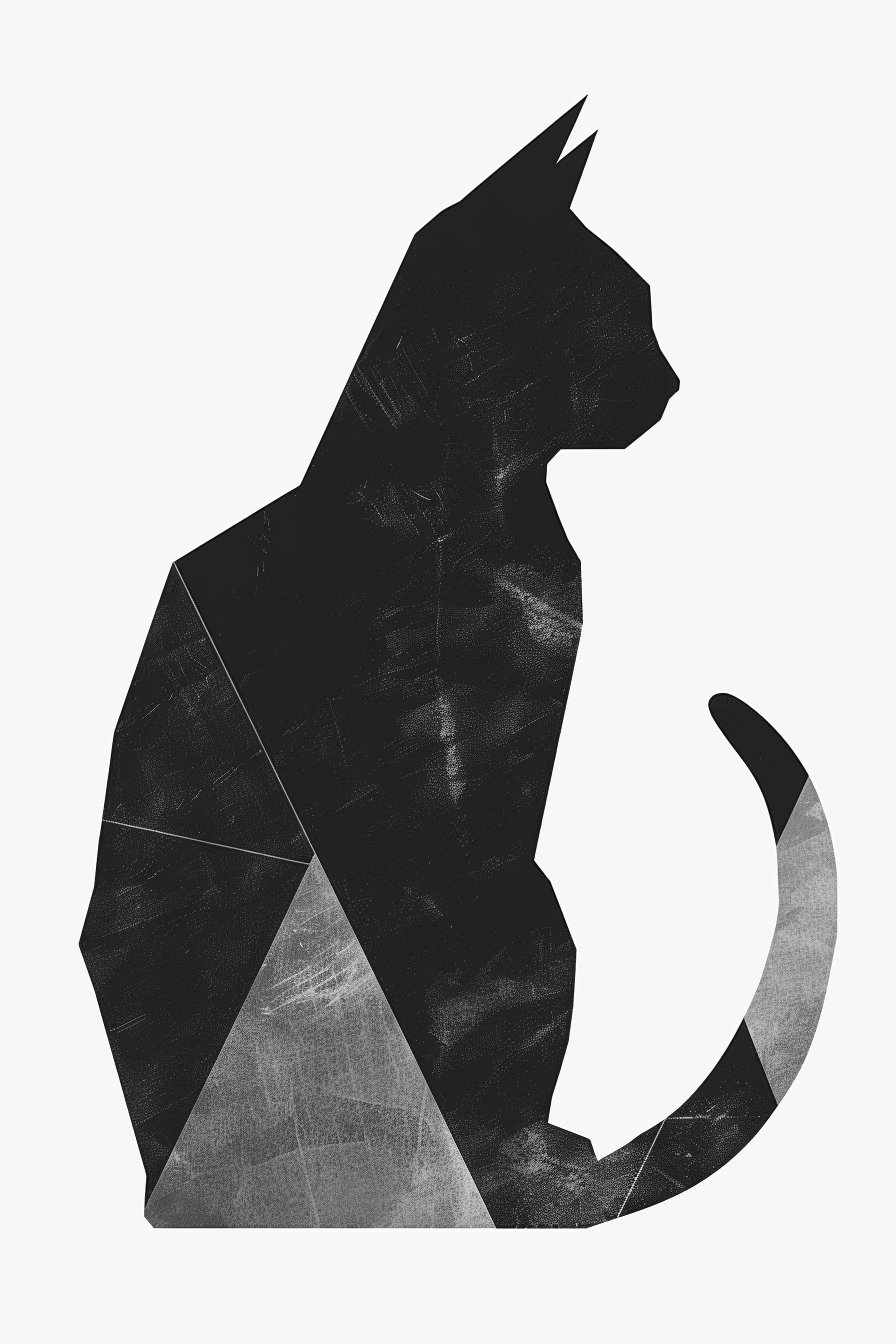 Abstract black and white geometric cat illustration with modern shapes