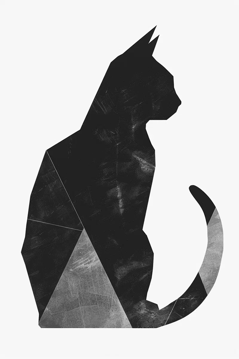 Black and White Geometric Cat Wall Art Printable Decor