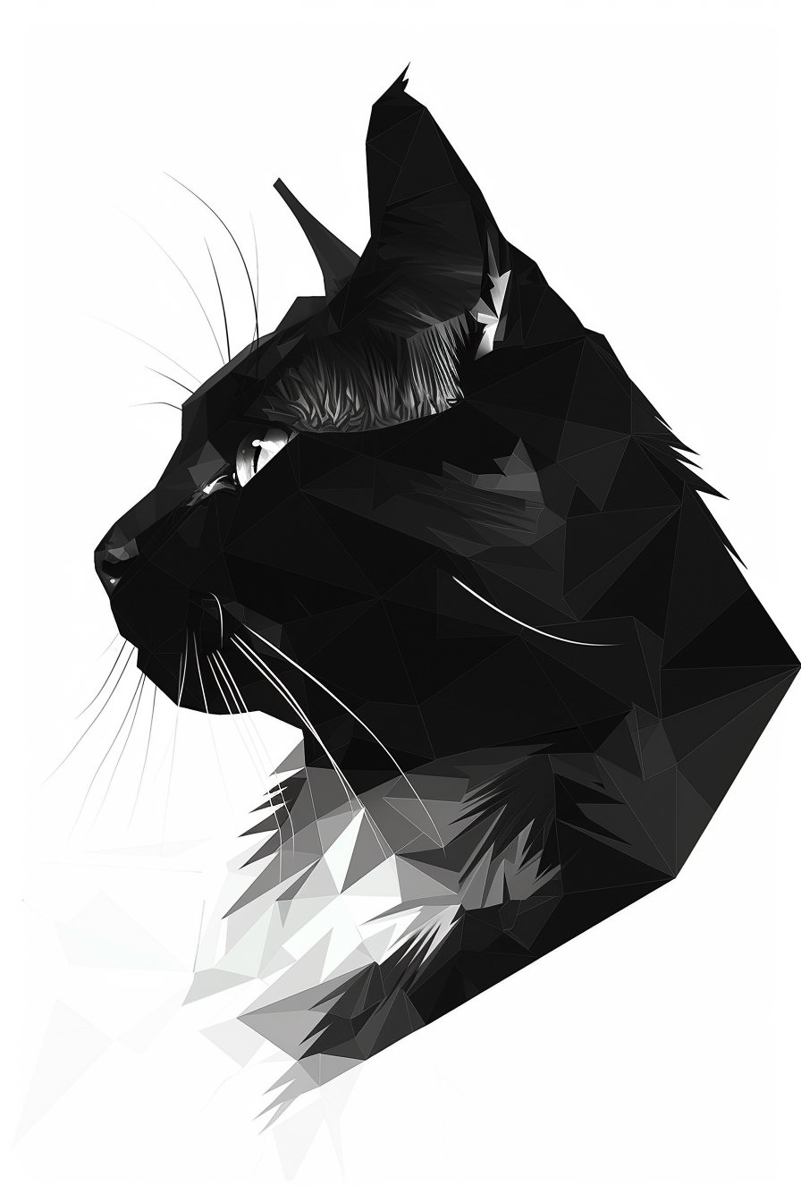 Abstract black and white cat silhouette in geometric design