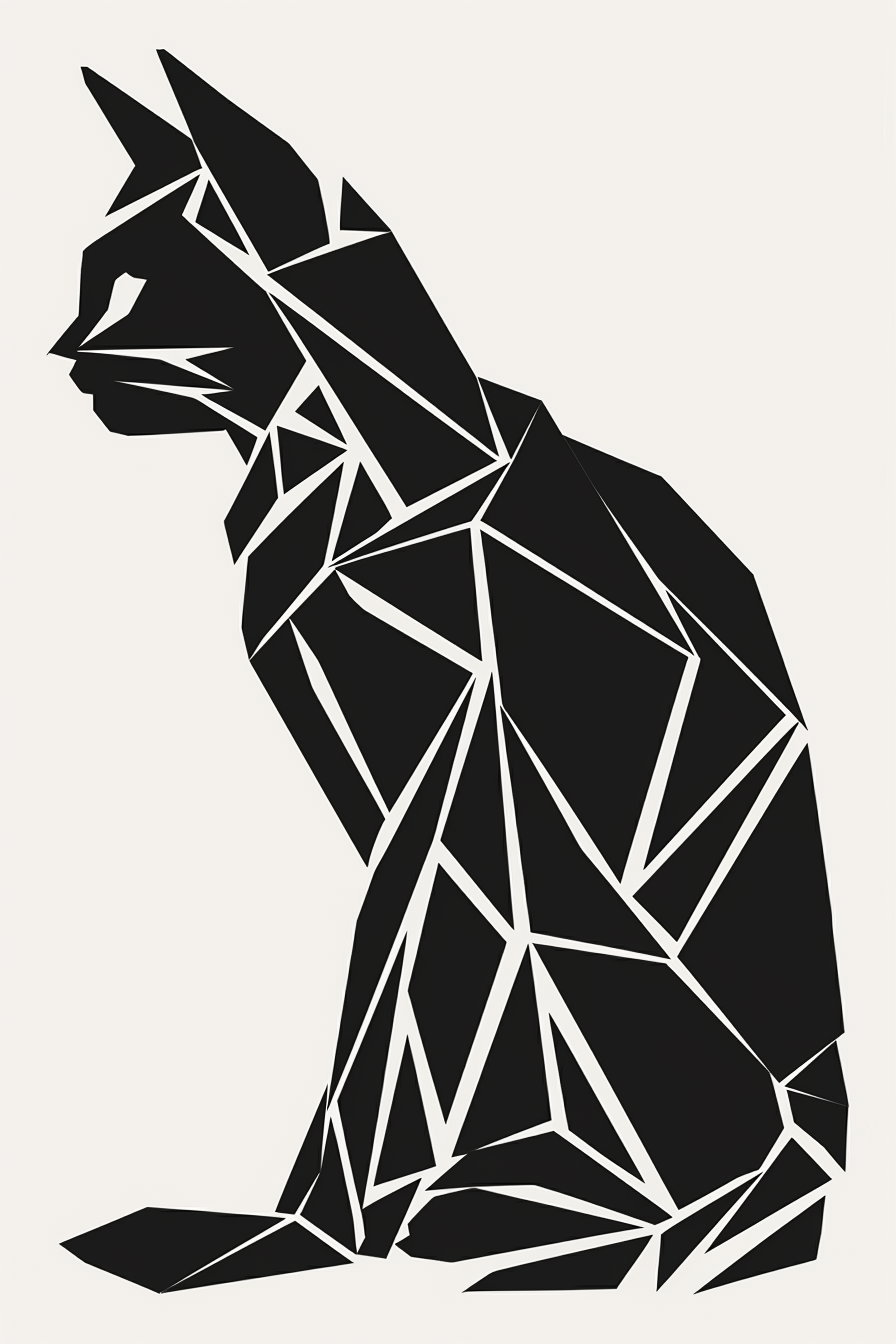 Abstract black and white cat silhouette in geometric minimalism