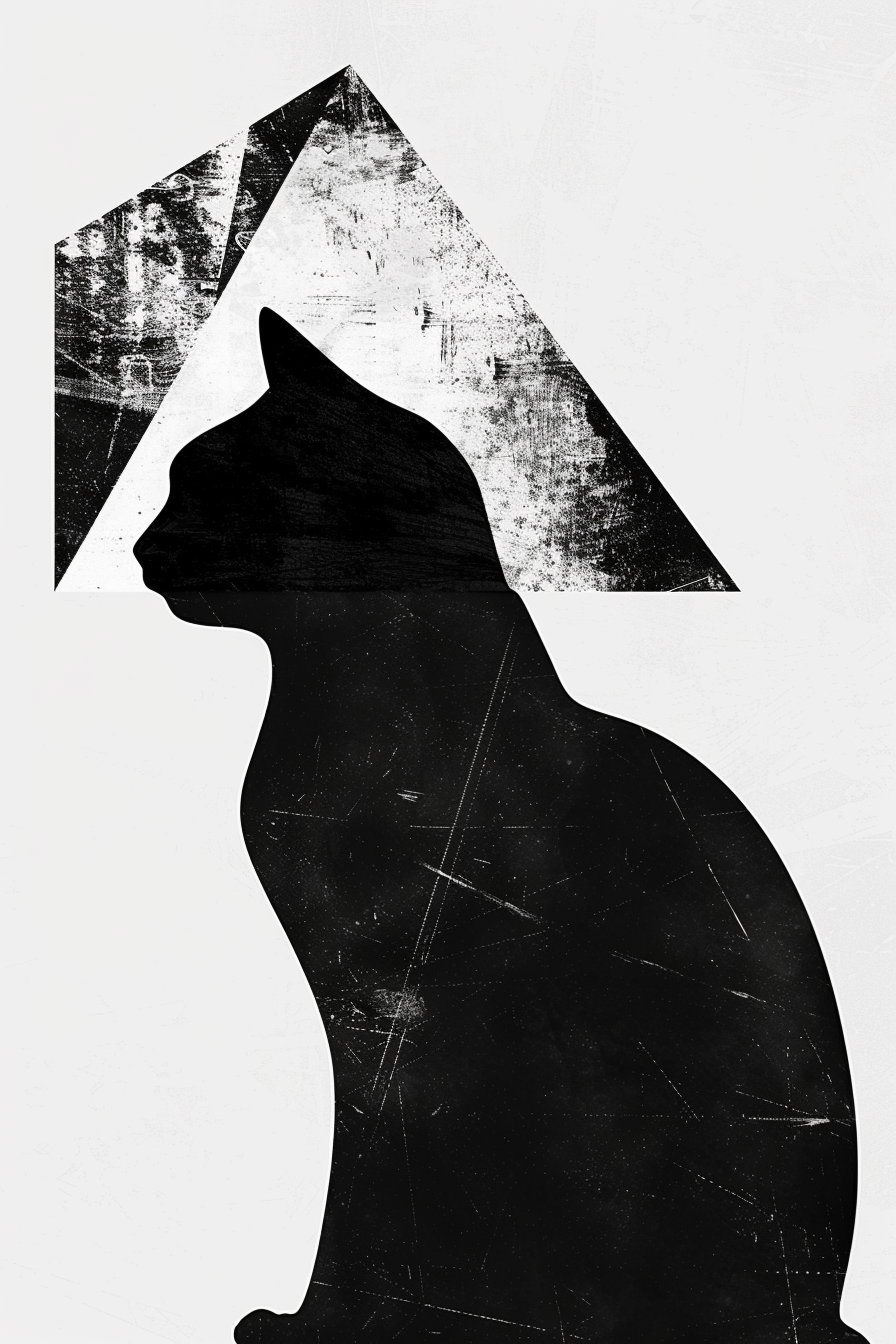 Abstract black and white cat silhouette in geometric design