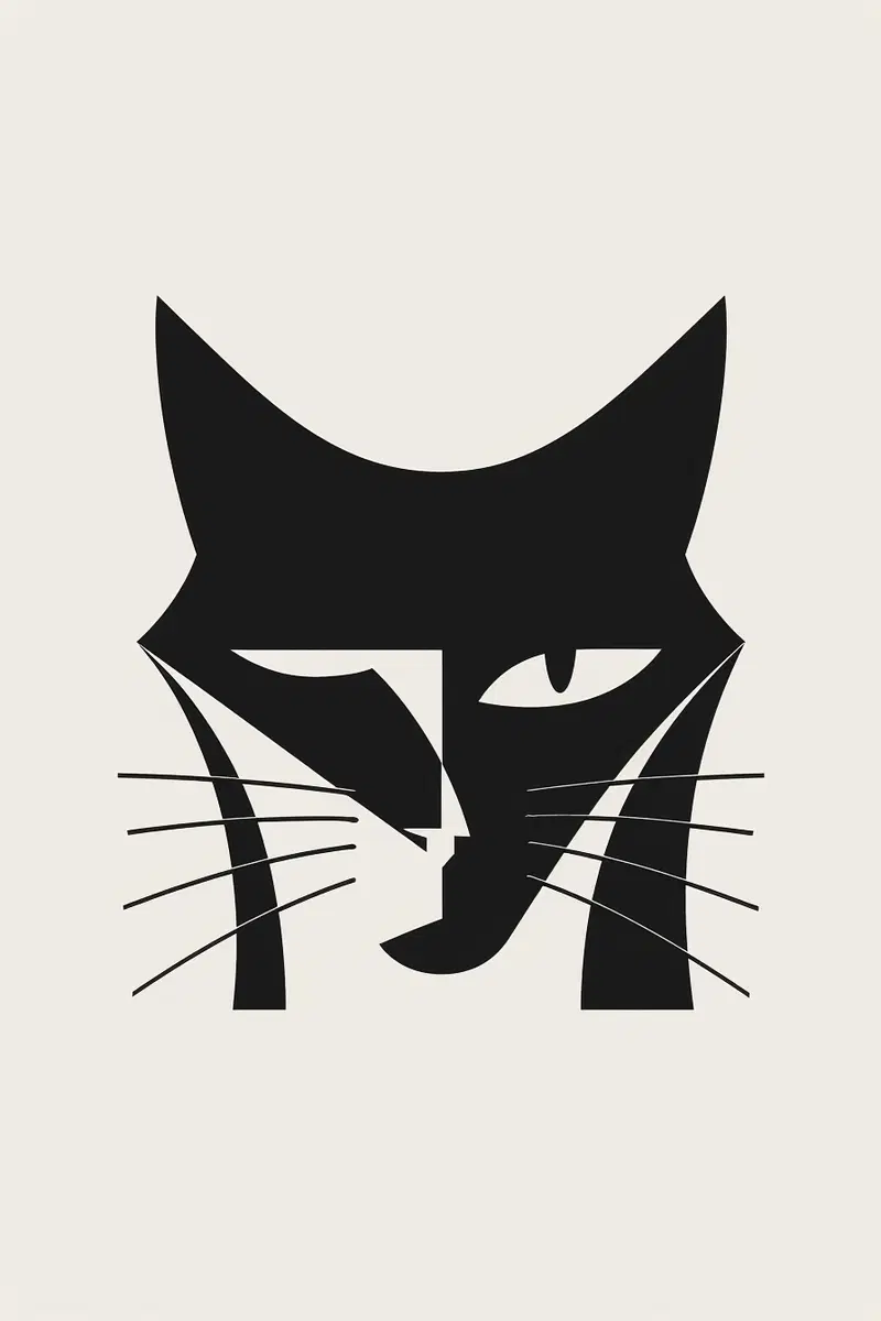 Minimalist Cat Face Wall Art in Geometric Black and White