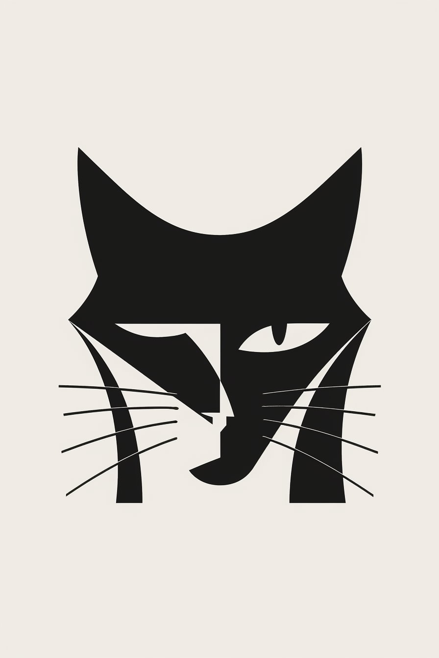 Minimalist black and white geometric cat face design