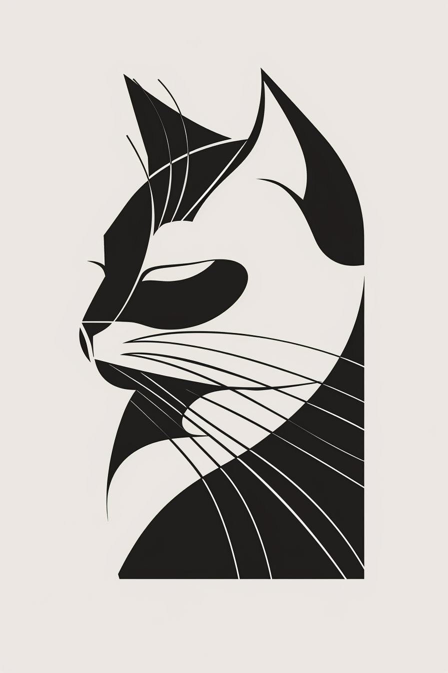 Minimalist geometric cat face in black and white design