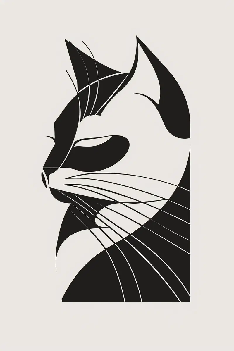 Minimalist Cat Face Wall Art in Black and White Aesthetic