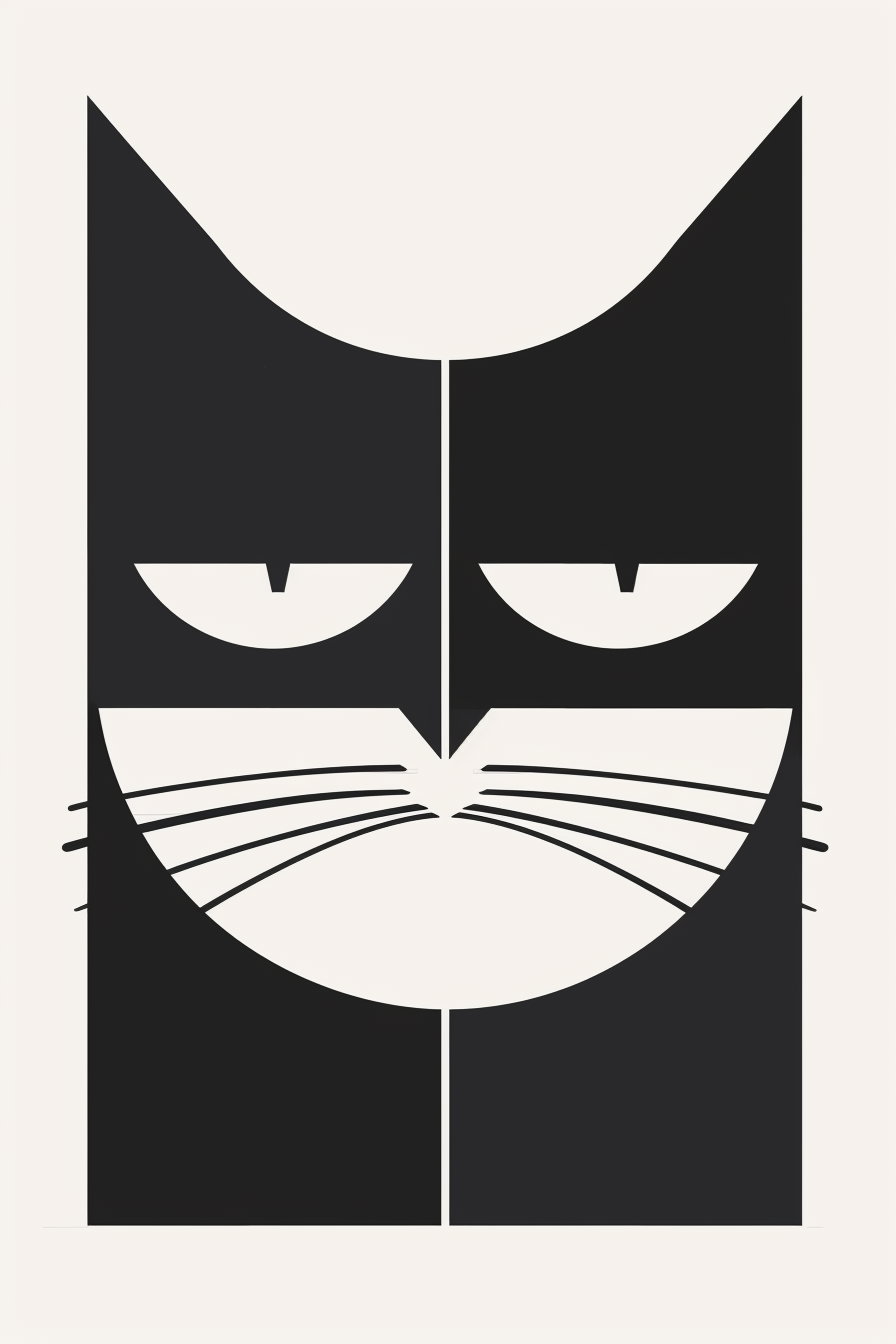 Minimalist geometric cat face in black and white design