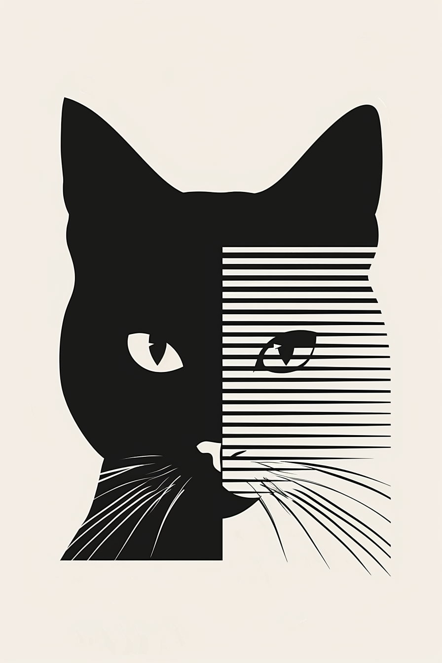 Minimalist geometric cat face in black and white design