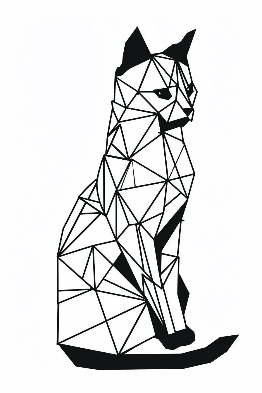 Geometric black cat silhouette on white abstract background